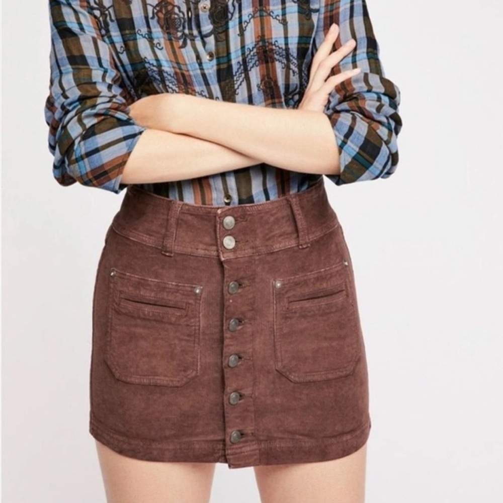 Free People We The Free Joanie Corduroy Button Down Skirt 26 Brown